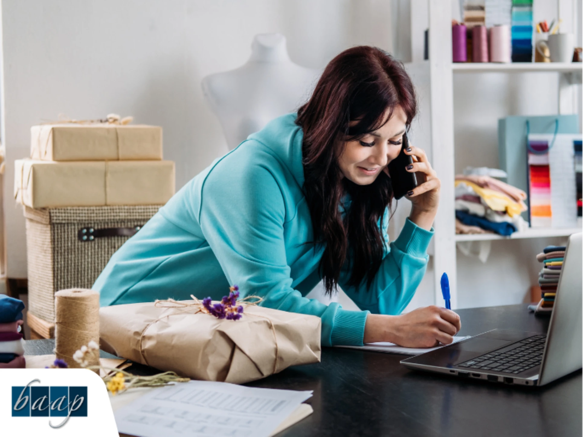 Self-employed business owner managing work and health insurance planning